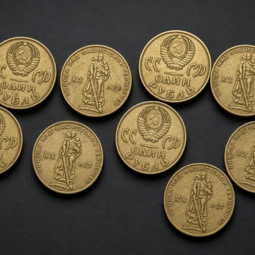 Soviet Commemorative Coins 1 Ruble 1965 Used, Set of 10