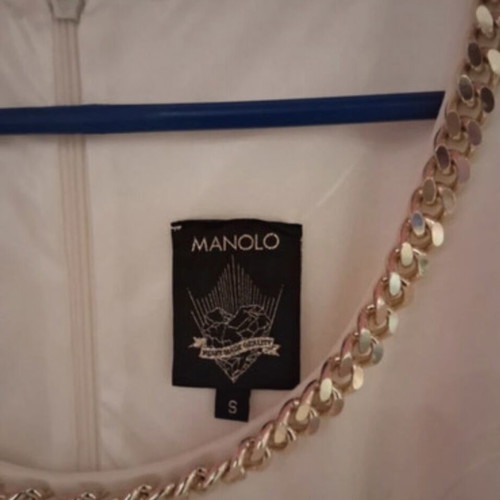 Manolo dress, small, ecru with gold chain neckline