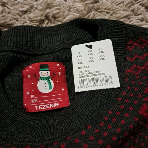 Tezenis men's sweater new with Christmas motif gray XL XXL