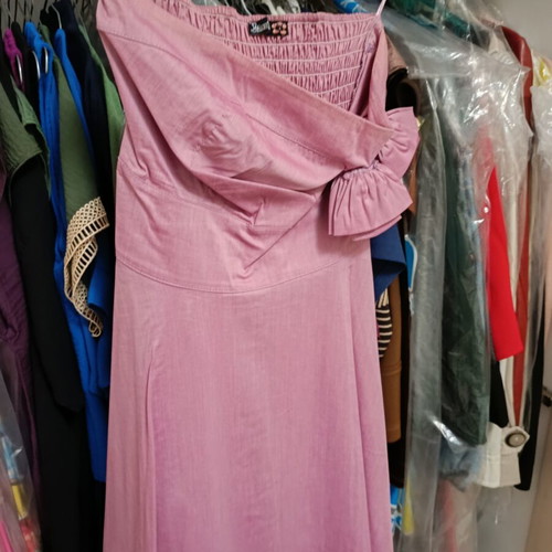Strapless pink dress with boutonniere, like new, size S