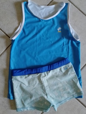 Boys' swimwear set used, blue and turquoise, sizes 110-122 cm