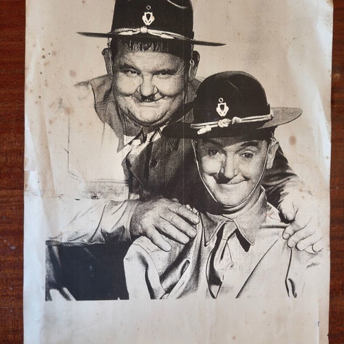 Vintage Laurel & Hardy charcoal portrait from Great Guns (1941) used