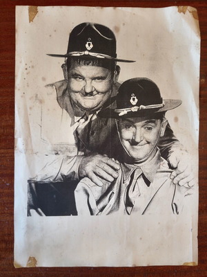 Vintage Laurel & Hardy charcoal portrait from Great Guns (1941) used
