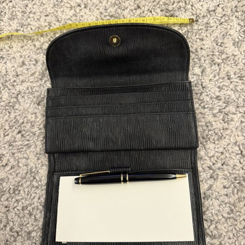 Vintage black leather wallet organizer with pen and notepad like new