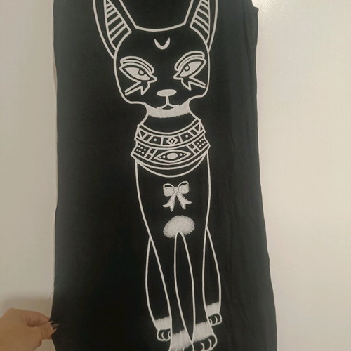 Gothic long black dress with Egyptian cat design used