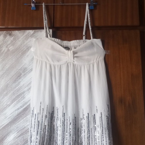 Bershka Long White Tunic with Sequins and Beads, Like New, Size M