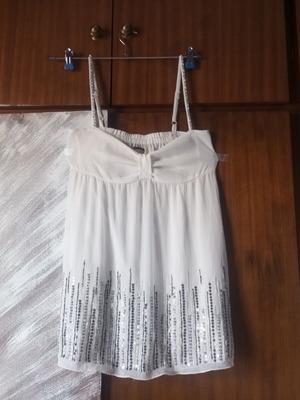 Bershka Long White Tunic with Sequins and Beads, Like New, Size M