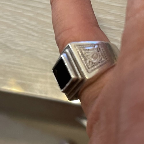 Silver 925 ring with black onyx stone, used, size 52