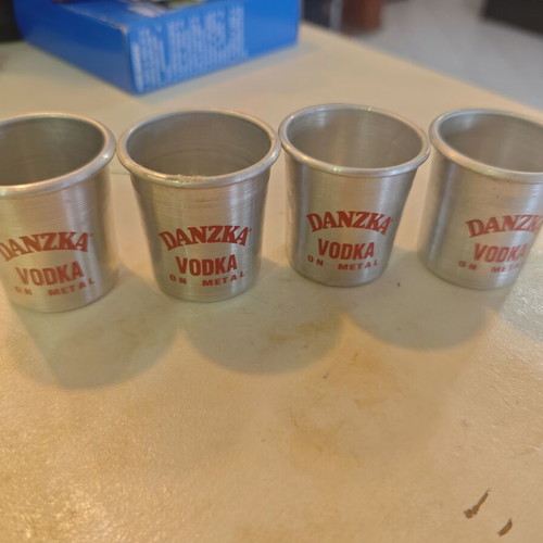 Metal shot glasses 90s Vodka Danzka new, set of 4