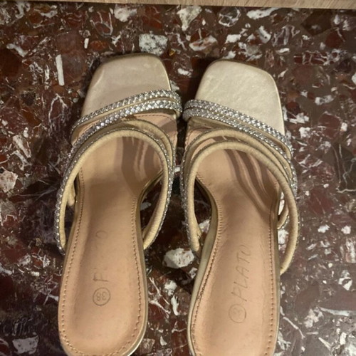 Luigi gold mules with rhinestones, size 38