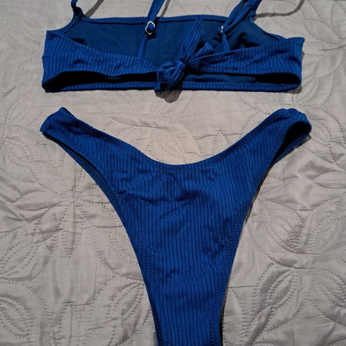 Women's bikini set blue ribbed fabric No S like new