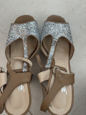 Glittery platform sandals, size 38, grey and beige