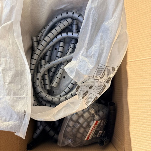 Cable Wraps used, large box with black and gray spiral organizers