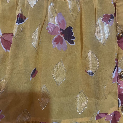 Sézane Aure silk dress used, yellow with gold floral details