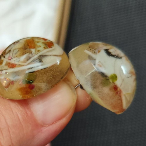 Handmade earrings with resin and porcelain pieces, new
