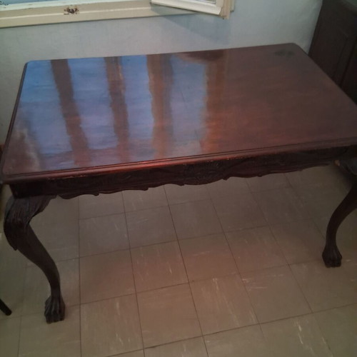 Wooden vintage dining set used, table with 5 chairs, buffet, coffee table
