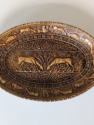 Vintage glass decorative platter used with painted embossed design