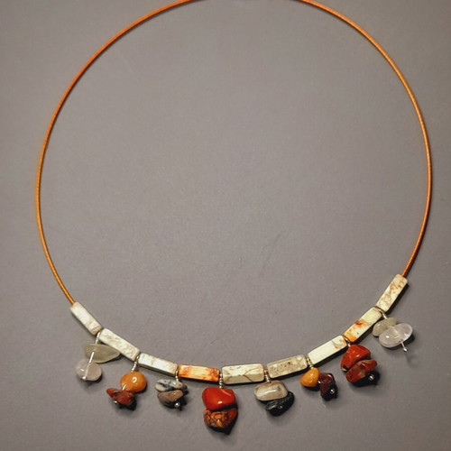 Handmade necklace with semi-precious stones and sea stones on steel