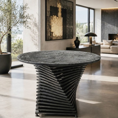 Modern Luxury dining set like new with contemporary style, stone top and 4 polycarbonate chairs