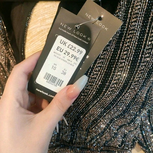 New Look Bodycon Glitter Dress New, Black Gold, Size 38
