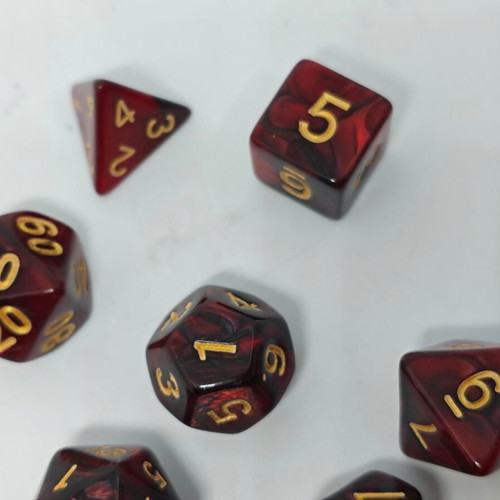 RPG dice set 7 pieces dark burgundy swirl color like new
