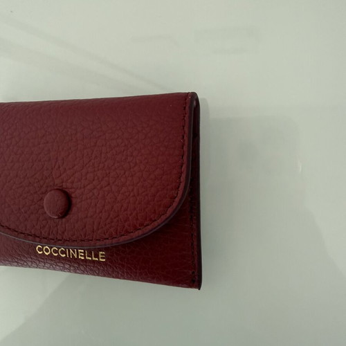 Coccinelle Metallic Soft Leather Card Holder, rich crimson red