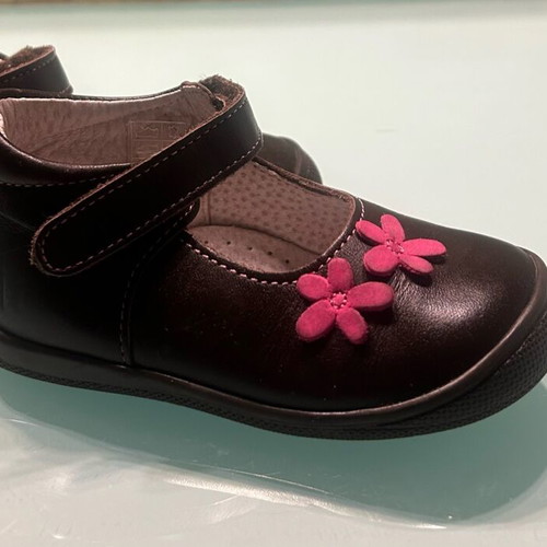 Mouger girls' ballerina shoes new, size 23, brown with fuchsia flowers