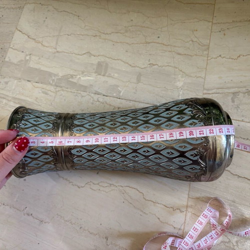 Vintage metal vase used with embossed designs 24 cm