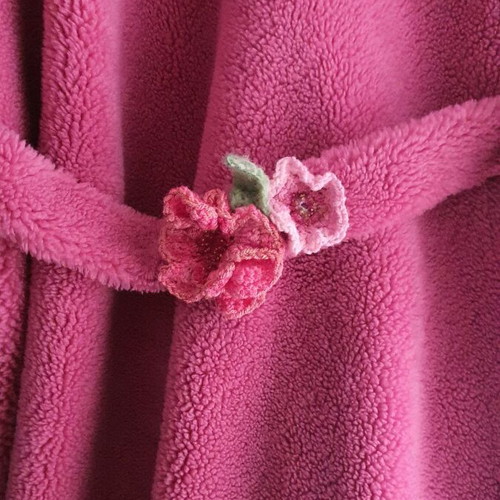 Coat new with crocheted handmade flowers pink S-M