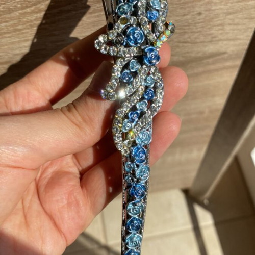 Hair Clip Large Blue and Silver Like New