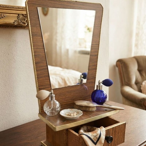 Vintage mirror with drawer midcentury, used, 43 cm height