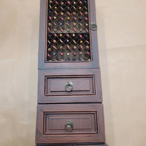Antique wooden jewelry cabinet with beads, two drawers and cupboard new