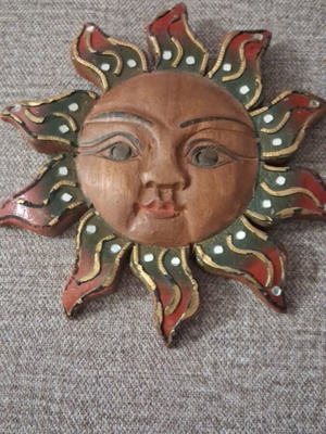 Carved wooden sun wall decor like new