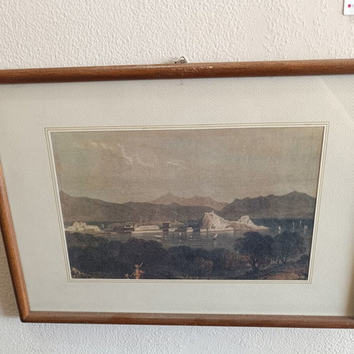 Classic decorative framed art with seaside landscape and fortifications used