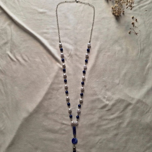 Royal Blue and White Necklace and Earrings Set new