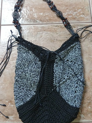 Handmade knitted shoulder bag new, black and gray