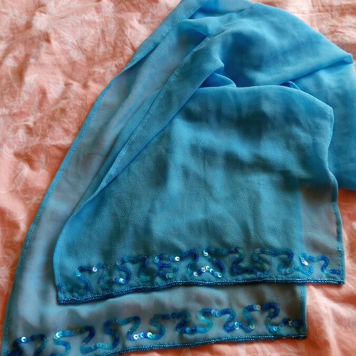 Scarf new blue with stones at the edge