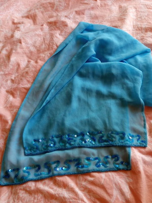 Scarf new blue with stones at the edge