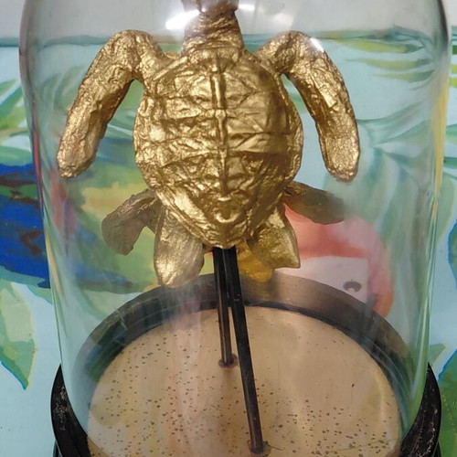 Golden turtles under glass dome, 18 cm high