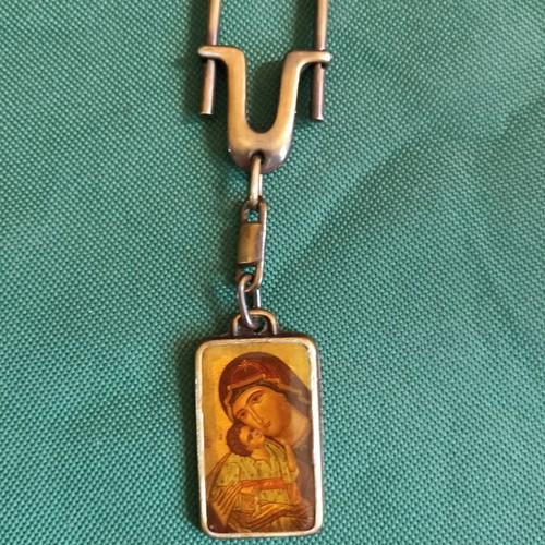 Collectible Double-Sided Religious Metal Keychain Cross & Virgin Mary vintage