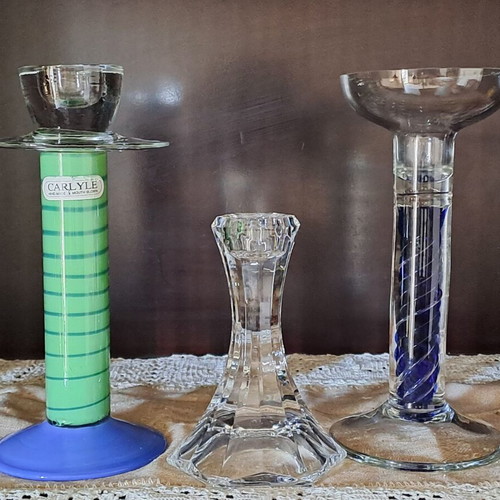 Candlesticks set of 3 handmade glass Carlyle, vintage, like new