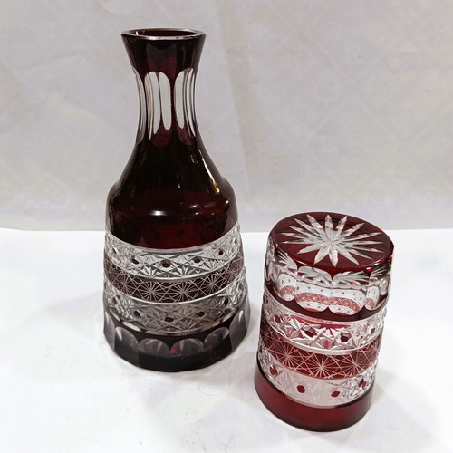 Bohemian Glass Masterpiece Museum Set Tumble-Up Ruby Cut-to-Clear like new