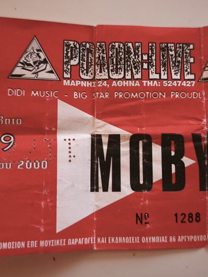 Moby Concert Ticket 2000 used, Rodon