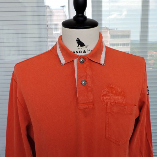 Napapijri Mens Graphic Long Sleeve Polo Shirt used, size L, orange