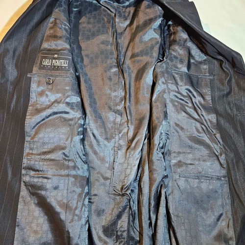 Carlo Pignatelli men's jacket black shiny striped size L like new