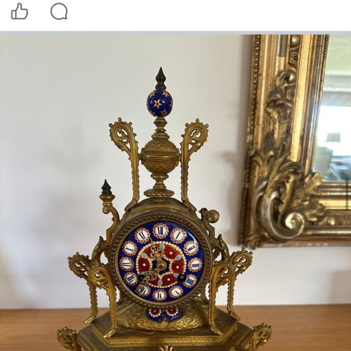 French table clock set with candlesticks in bronze and Sèvres porcelain elements like new