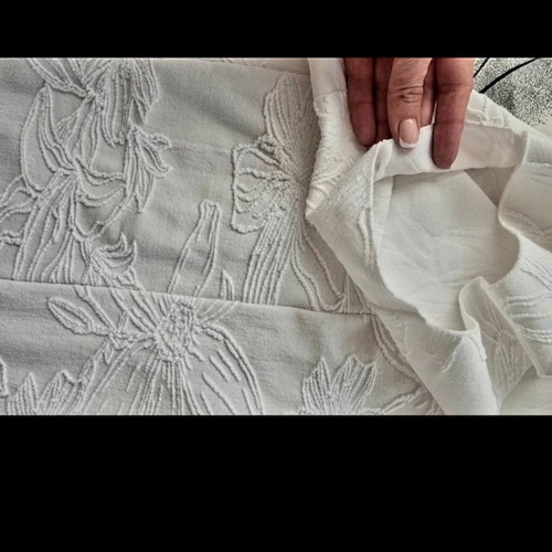 Zara white fitted midi dress with embossed floral design, like new