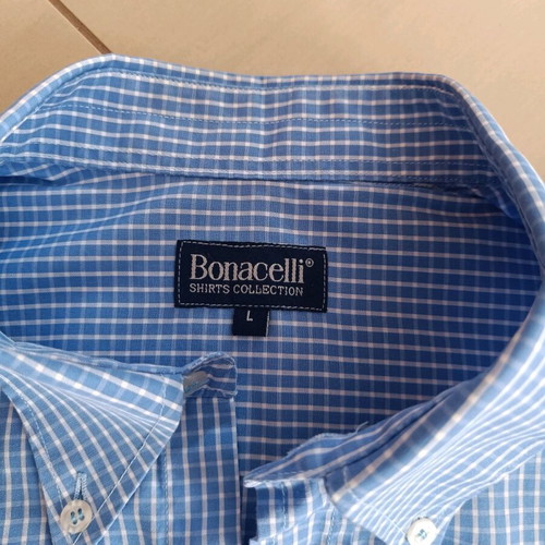 Men's Italian long-sleeve shirt used, light blue check, size Large