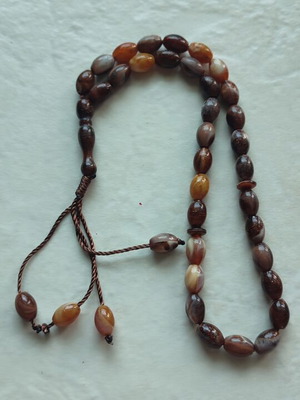 Vintage handmade worry beads like new, 33 brown oval beads