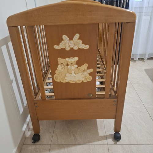 Baby cot made of solid wood with slats and drawer, like new